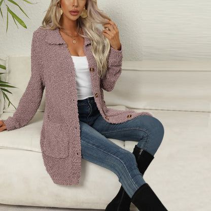 TINATII | Lässiger, einfarbiger Cardigan mit Kragen und Taschen