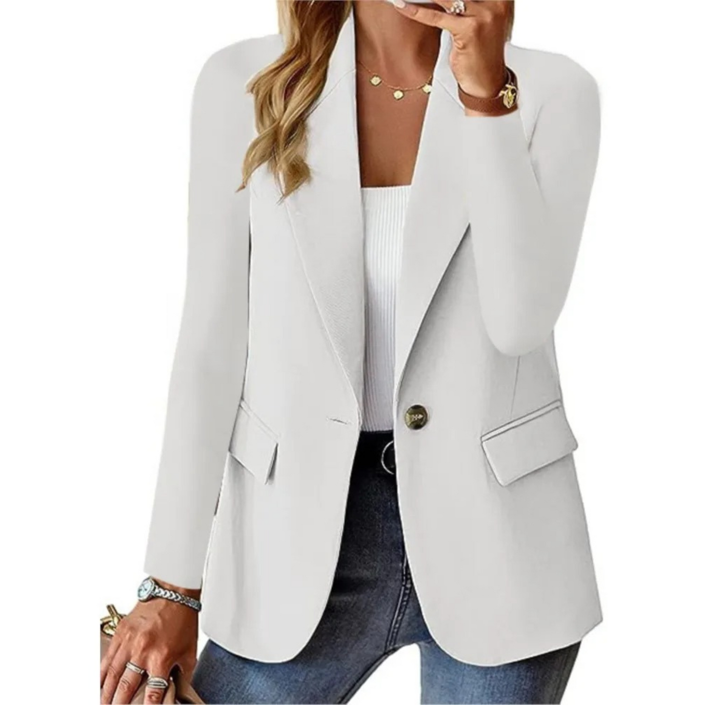 TINATII | Eleganter Damen Blazer mit langen Ärmeln und Taschenschnalle