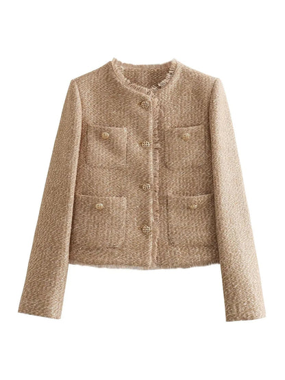 TINATII | Elegante Tweed-Jacke mit goldenen Knöpfen