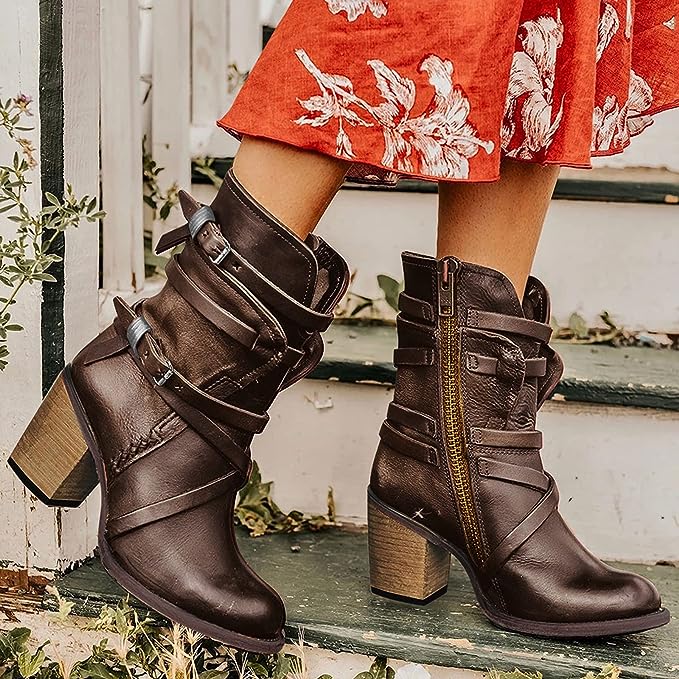 TINATII | Stylische Lederstiefel im Retro-Look für Damen