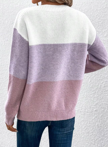 TINATII | Eleganter dreifarbiger Patchwork-Pullover