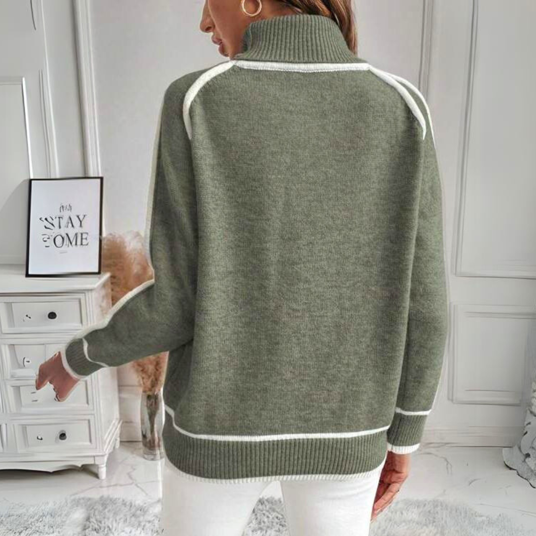 TINATII | Olivgrüner Strickpullover für Damen – Luxuriös & Bequem