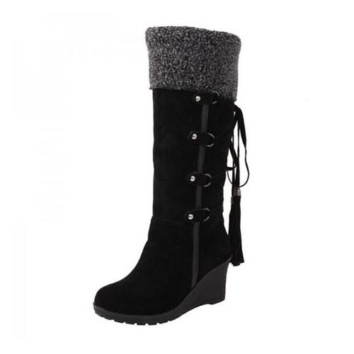 TINATII | Damen Wedge Stiefel - Bequeme Winterstiefel mit Kunstpelz