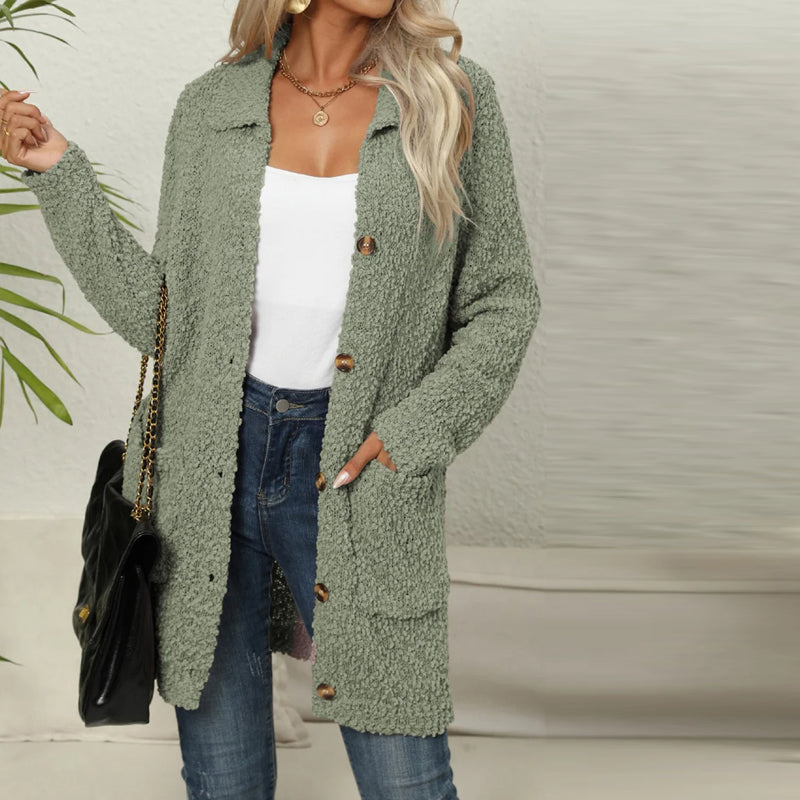 TINATII | Lässiger, einfarbiger Cardigan mit Kragen und Taschen