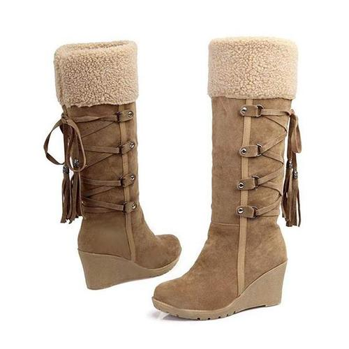 TINATII | Damen Wedge Stiefel - Bequeme Winterstiefel mit Kunstpelz