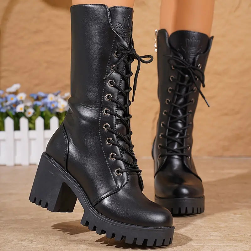 TINATII | Elegante Blockabsatz-Stiefel mit Schnürung und Reißverschluss