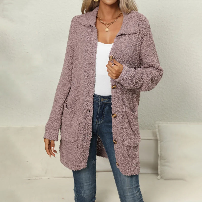 TINATII | Lässiger, einfarbiger Cardigan mit Kragen und Taschen