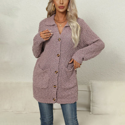 TINATII | Lässiger, einfarbiger Cardigan mit Kragen und Taschen