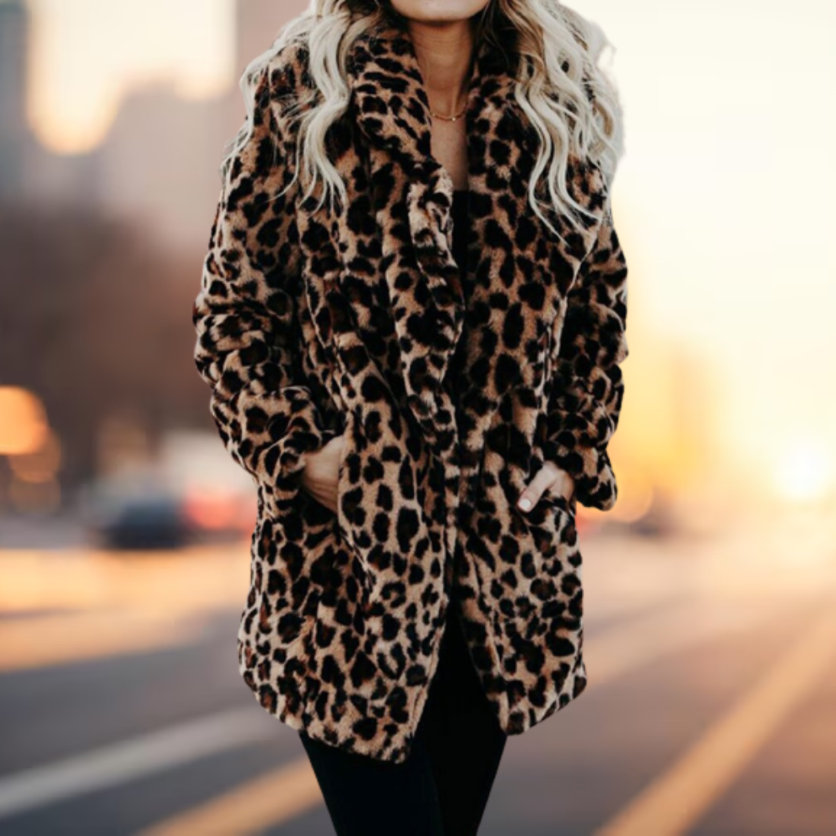 TINATII | Winter Plüsch Pelz Jacke Damen Leopard Muster