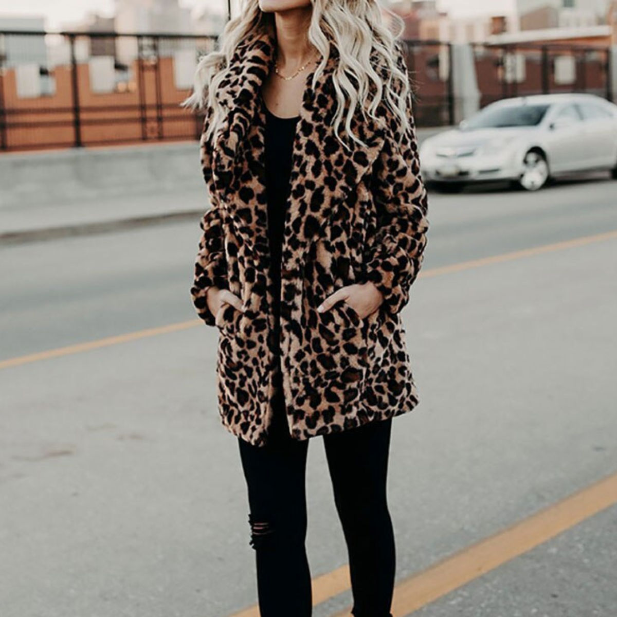 TINATII | Winter Plüsch Pelz Jacke Damen Leopard Muster