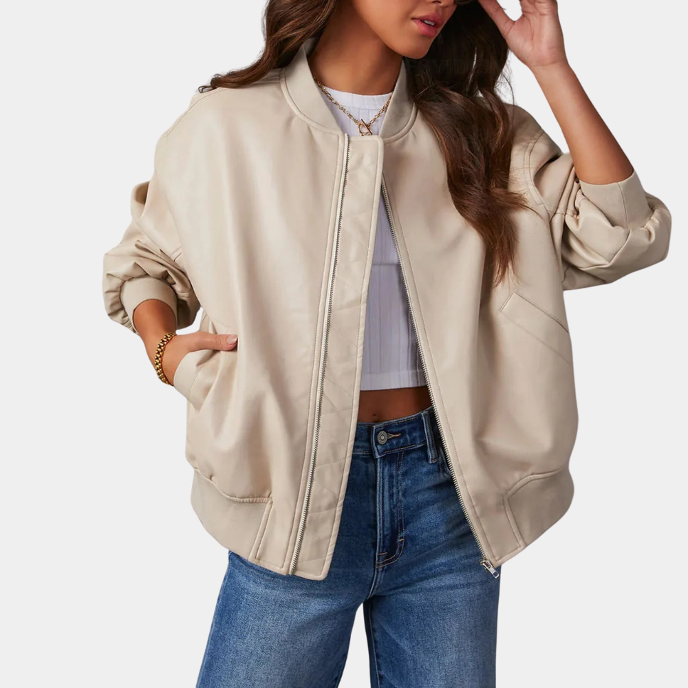 TINATII | Bequeme Damen Lederjacke im Baseball-Stil