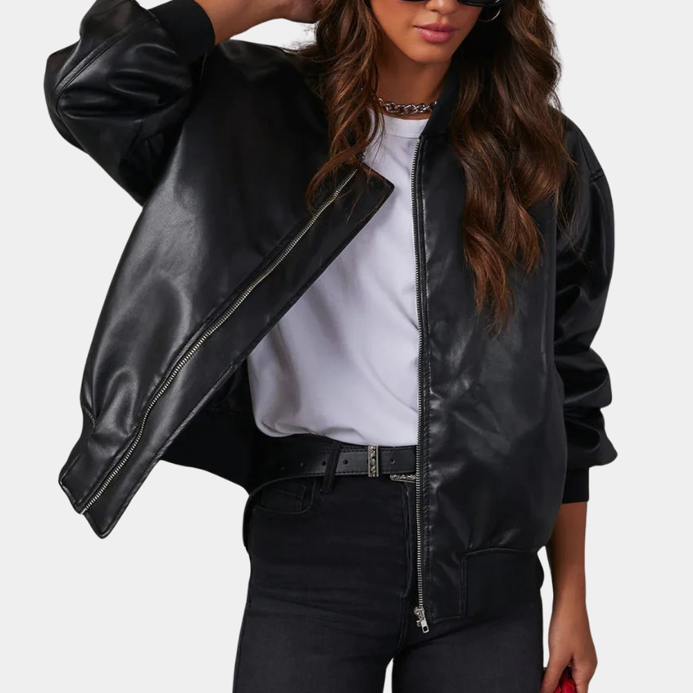 TINATII | Bequeme Damen Lederjacke im Baseball-Stil