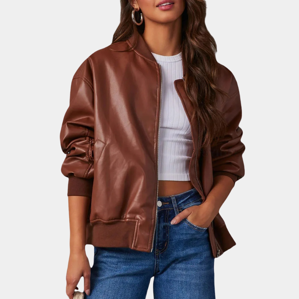 TINATII | Bequeme Damen Lederjacke im Baseball-Stil