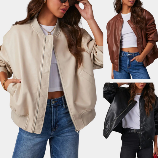 TINATII | Bequeme Damen Lederjacke im Baseball-Stil