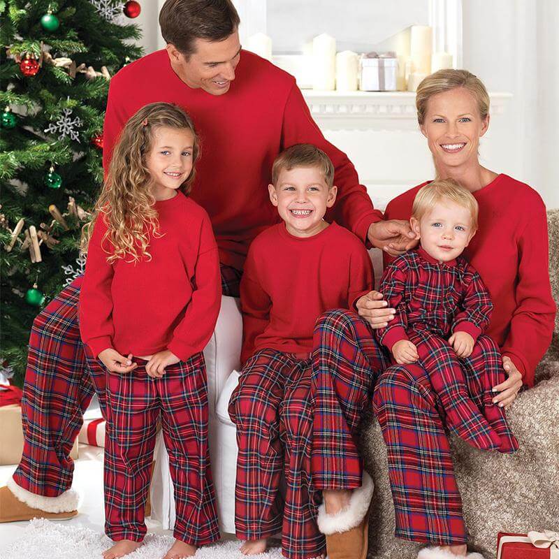 TINATII | Stilvolles Winter Familie Karo Rot Weihnachts-Pyjama Set Unisex