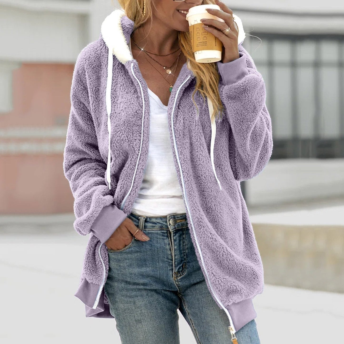 TINATII | Damen Fleece Cardigan Kapuzenjacke für Herbst und Winter