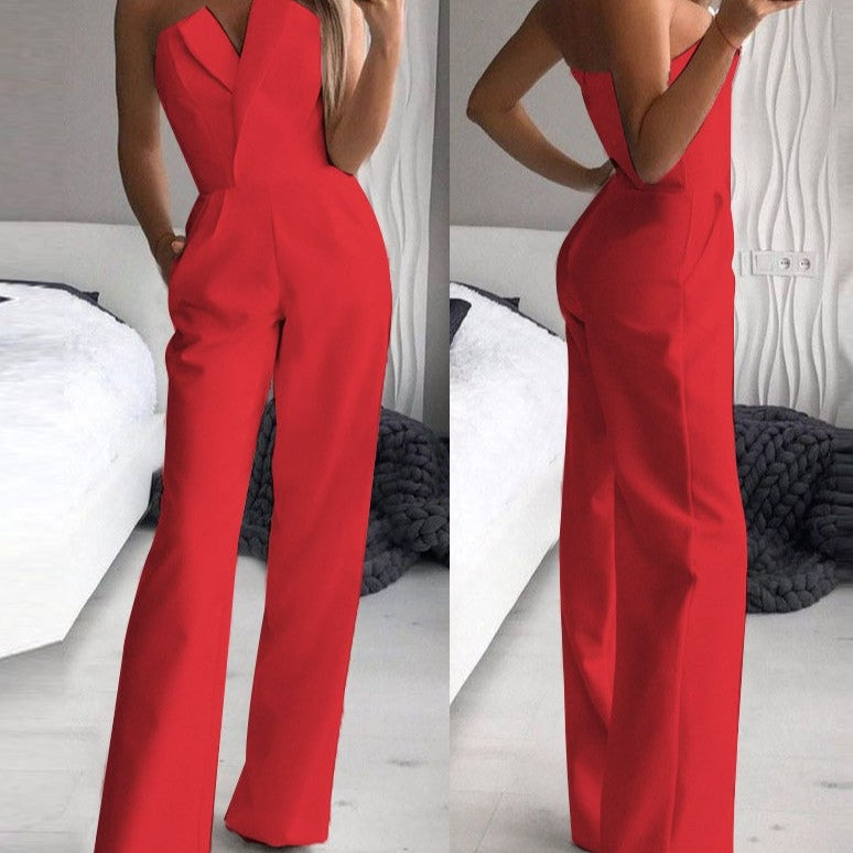 TINATII | Roter Ärmelloser Jumpsuit für Damen