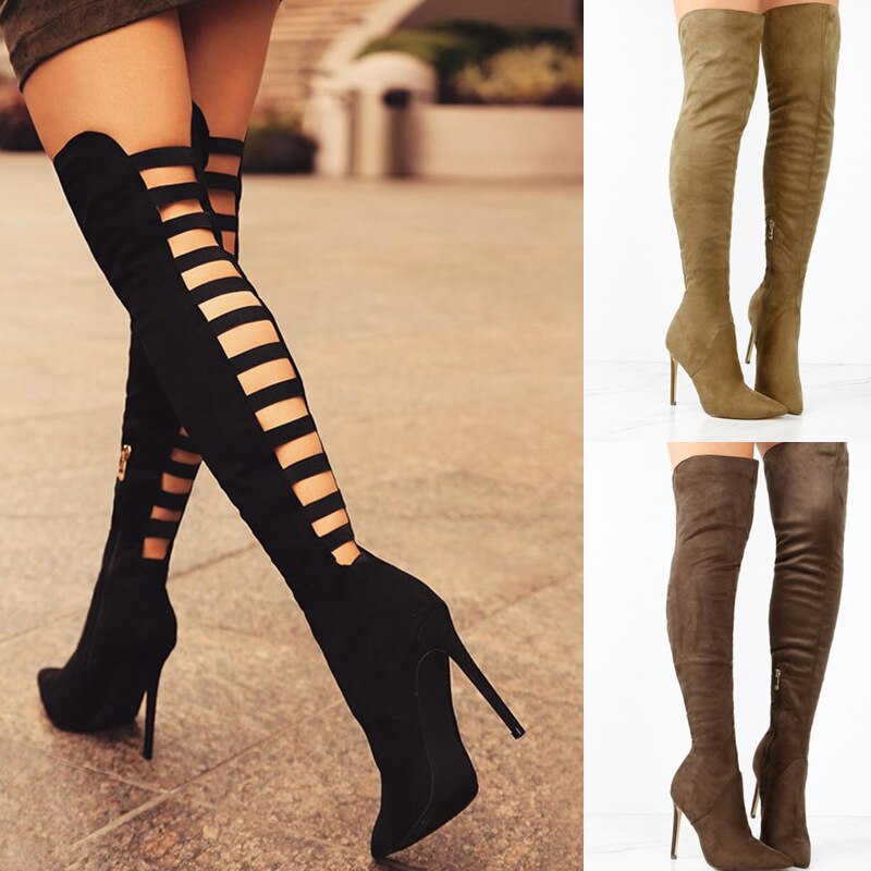 TINATII | Stilvolle Overknee-Stiefel mit Cutouts und Stiletto-Absatz