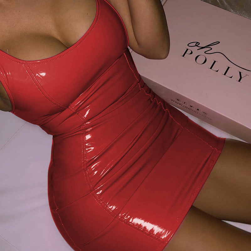 TINATII | Sexy Ärmelloses Leder Bodycon Minikleid