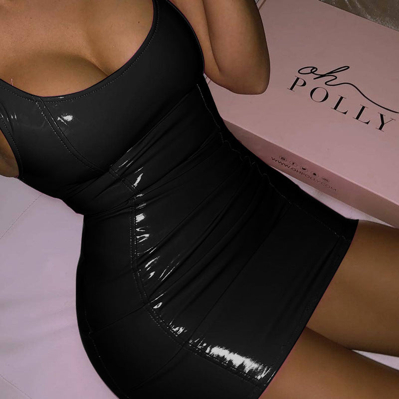 TINATII | Sexy Ärmelloses Leder Bodycon Minikleid