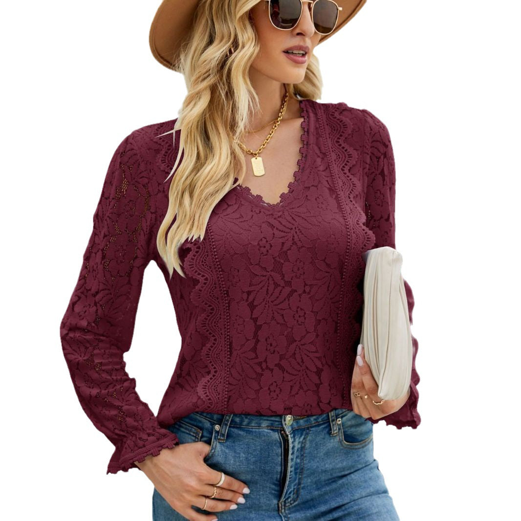 TINATII | Sexy Langarmtop mit Spitze - Eleganter Strickpullover für Damen