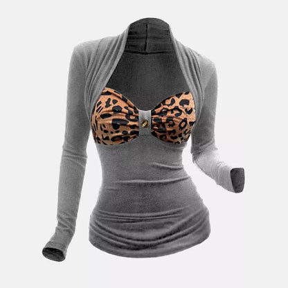 TINATII | Sexy Leopardenmuster Langarm Oberteil - Vielseitiges T-Shirt im Tierdruck-Design