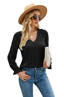 TINATII | Sexy Langarmtop mit Spitze - Eleganter Strickpullover für Damen