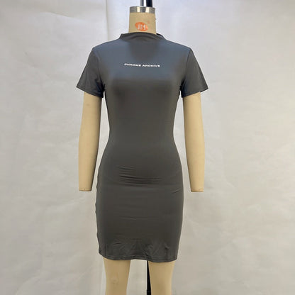 TINATII | Stehkragen Kurzarm Figurbetontes Bodycon Kleid