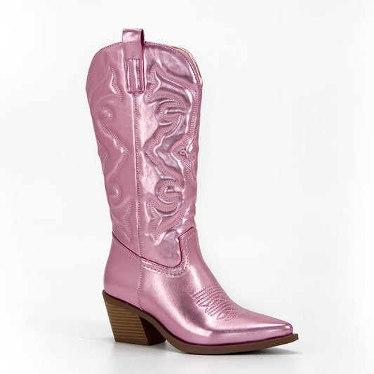 TINATII | Elegante Cowboystiefel in Rosa Metallic