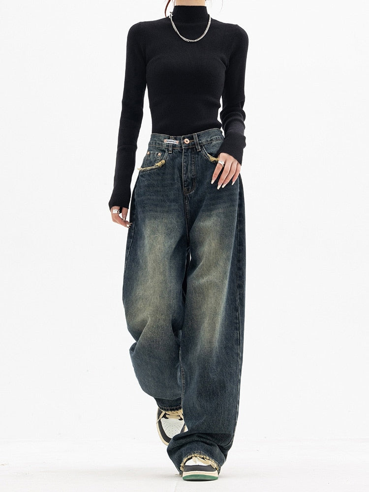 TINATII | Trendy Baggy Wide Leg Damen Jeans - High Waist Streetwear