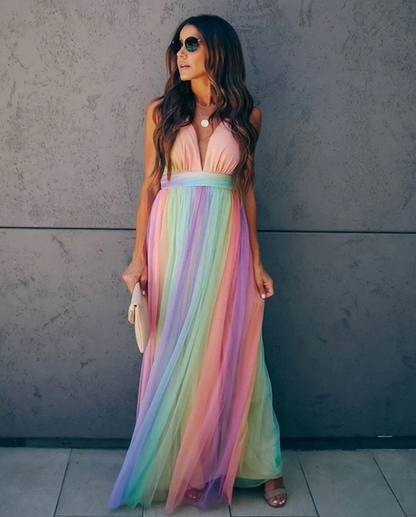 TINATII | Lebhaftes Regenbogenkleid für einen auffälligen Stil