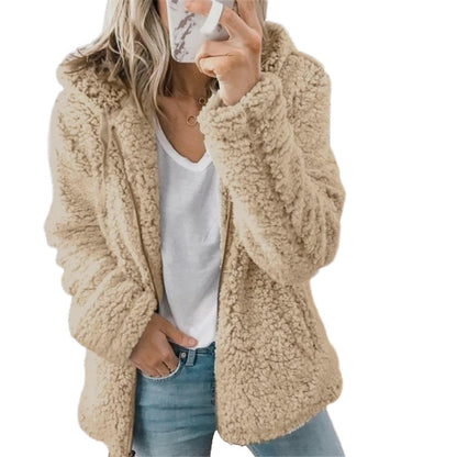 TINATII | Eleganter Damen Bären Teddy Pelzmantel: Weicher Fleece Mantel mit Taschen und Reißverschluss