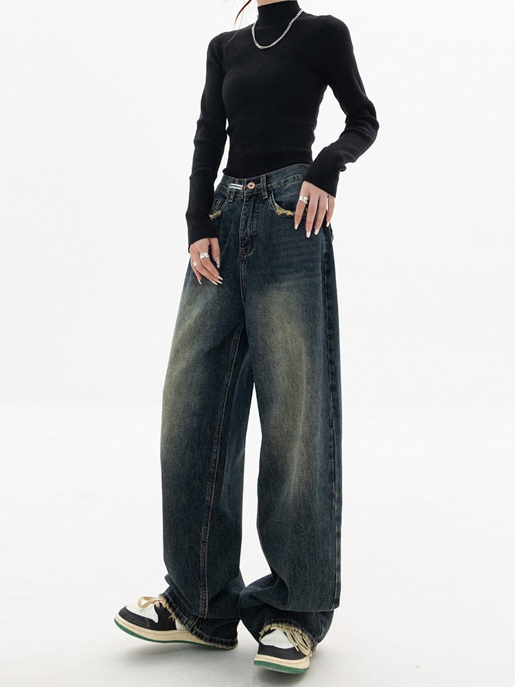 TINATII | Trendy Baggy Wide Leg Damen Jeans - High Waist Streetwear