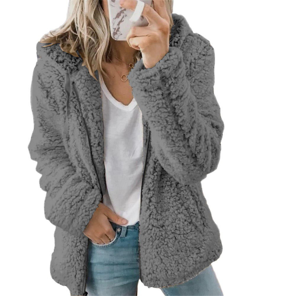 TINATII | Eleganter Damen Bären Teddy Pelzmantel: Weicher Fleece Mantel mit Taschen und Reißverschluss