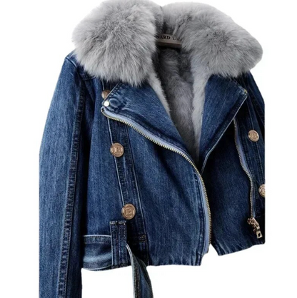 TINATII | Schicke Denim Jacke mit Pelzfutter