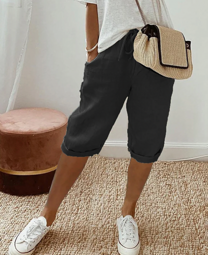 TINATII | Leinen Shorts - Trendige Kniebundhose für Damen