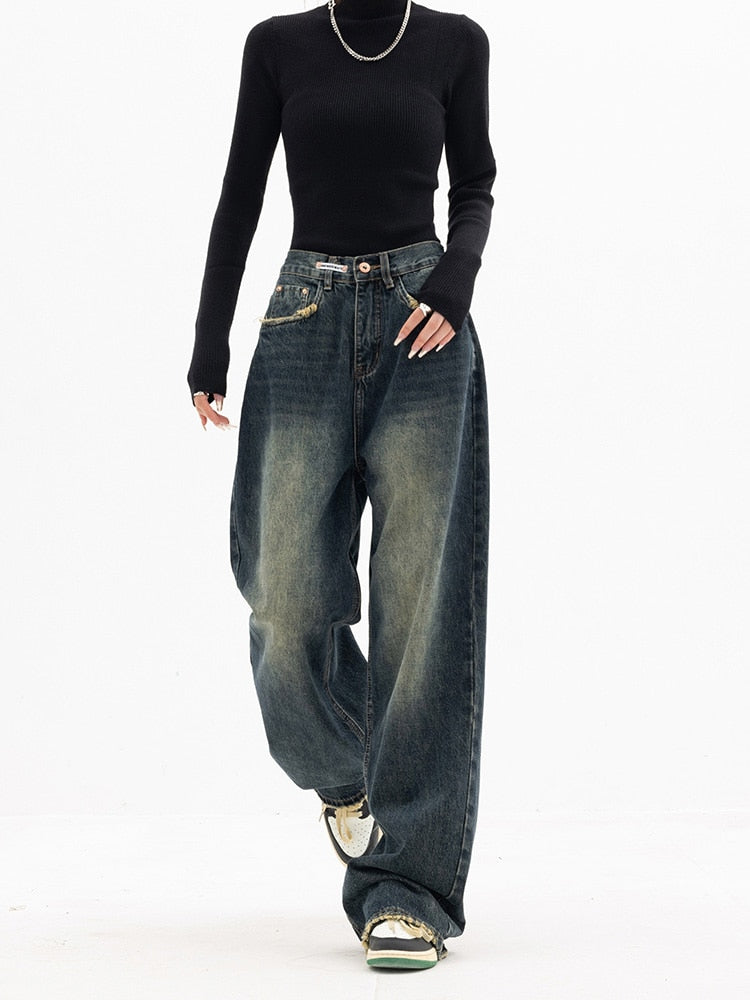 TINATII | Trendy Baggy Wide Leg Damen Jeans - High Waist Streetwear