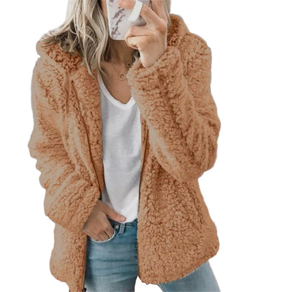 TINATII | Eleganter Damen Bären Teddy Pelzmantel: Weicher Fleece Mantel mit Taschen und Reißverschluss