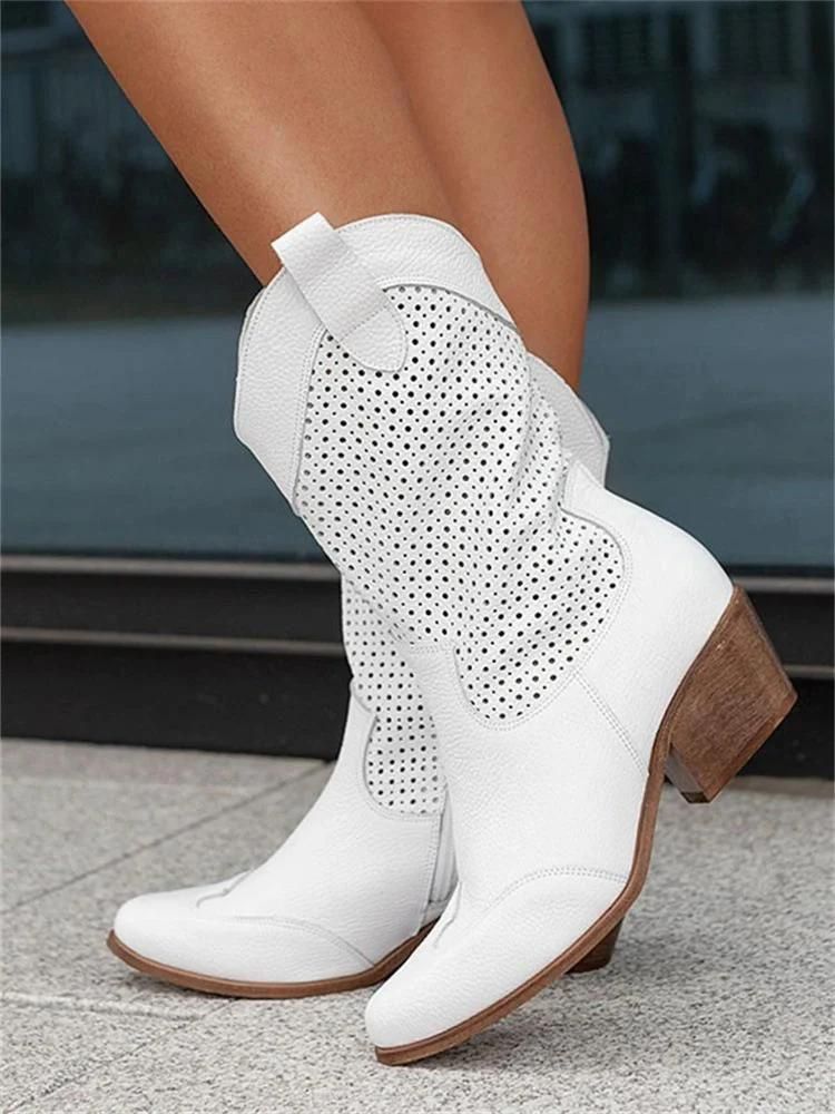 TINATII | Cowboy-Stiefel für Damen - Stilvolle Stiefel mit Perforationen und Blockabsatz