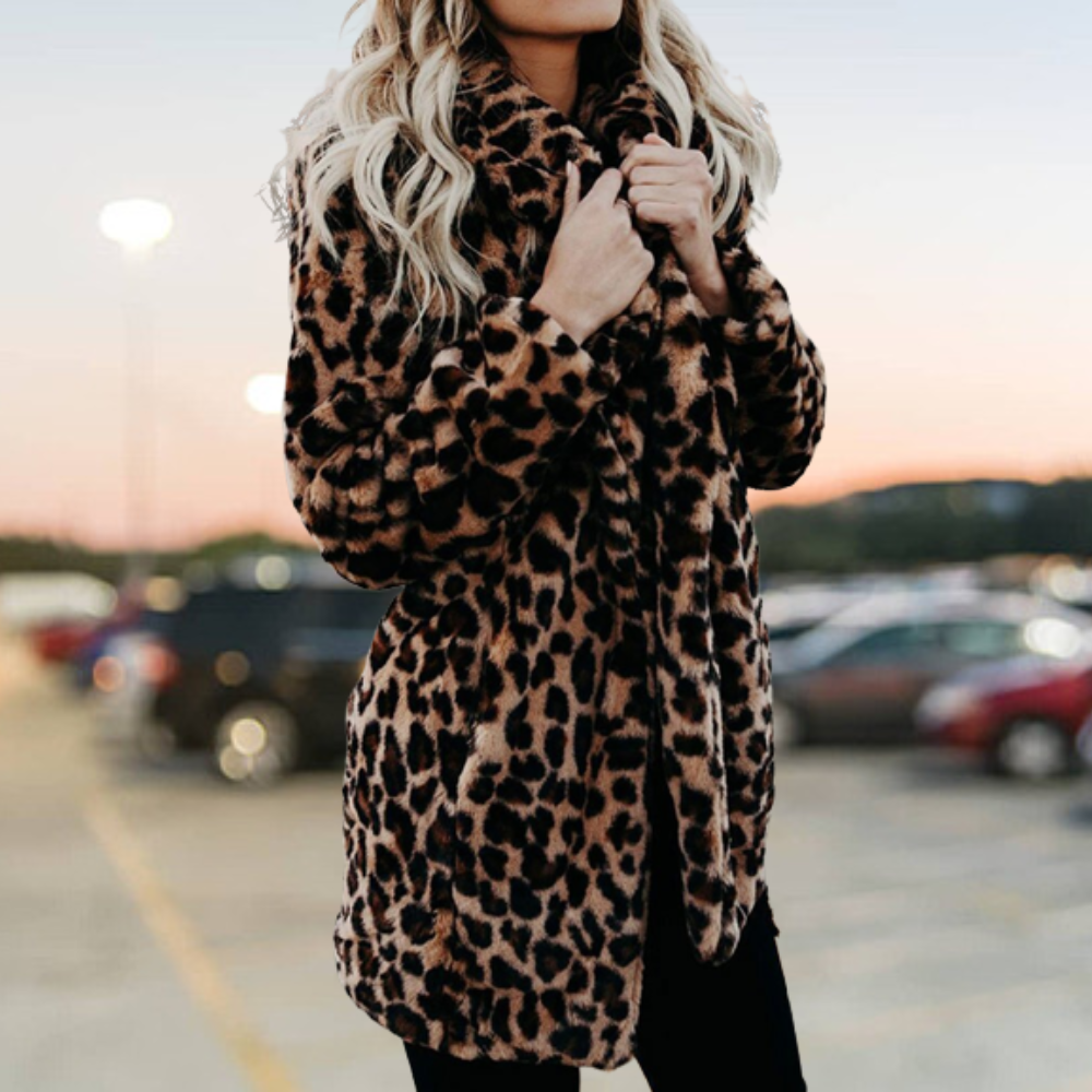 TINATII | Winter Plüsch Pelz Jacke Damen Leopard Muster