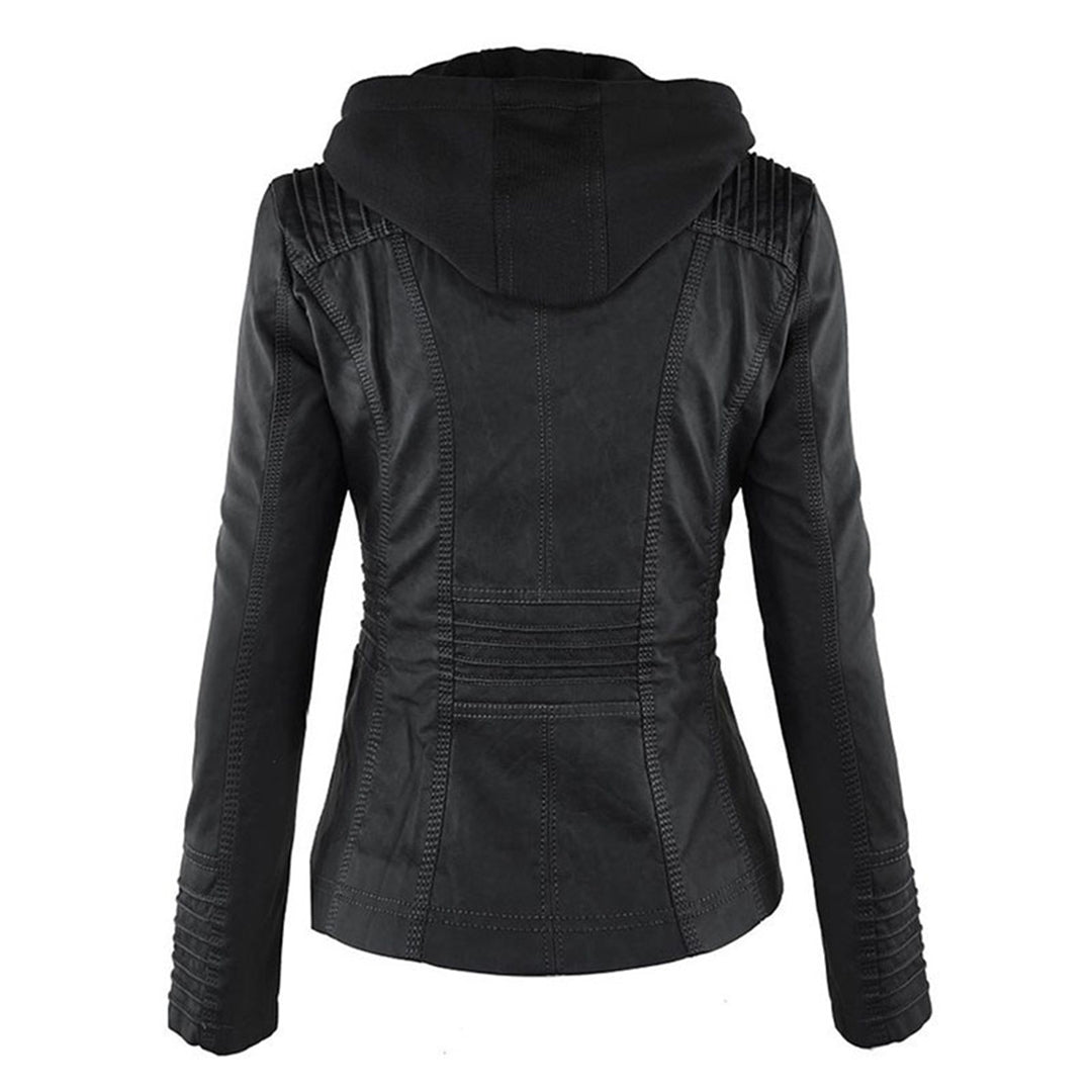 TINATII | Damen Lederjacke mit Kapuze