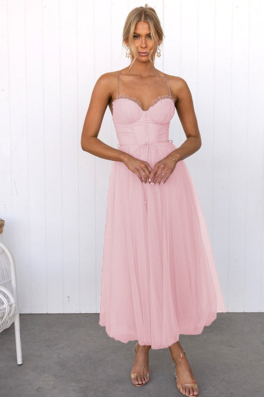 TINATII | Modernes Chiffon Hosenträger Maxikleid für die Party