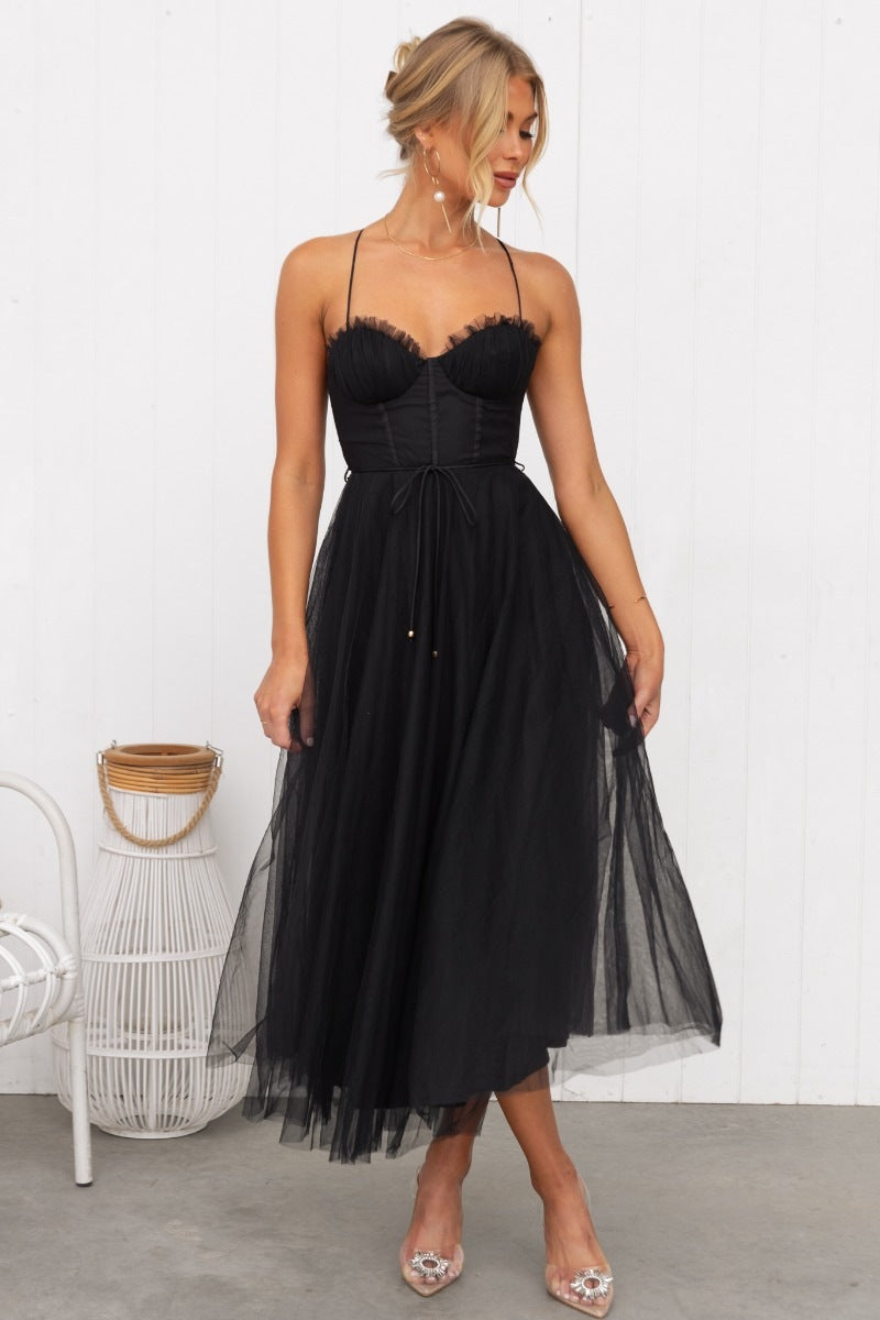 TINATII | Modernes Chiffon Hosenträger Maxikleid für die Party