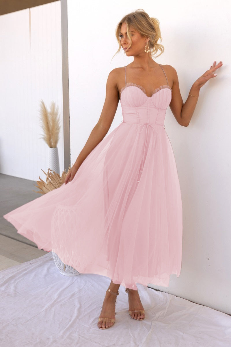 TINATII | Modernes Chiffon Hosenträger Maxikleid für die Party