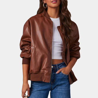 TINATII | Bequeme Damen Lederjacke im Baseball-Stil