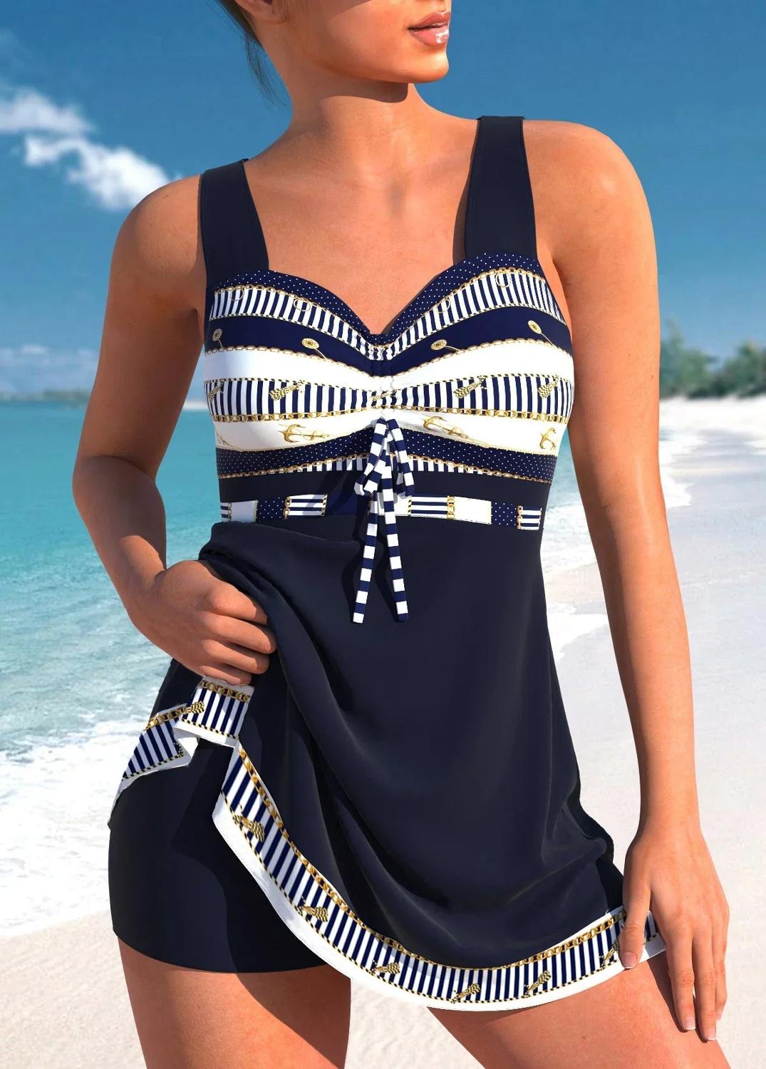 TINATII | Blauer, schmaler, leichter Patchwork-Tankini