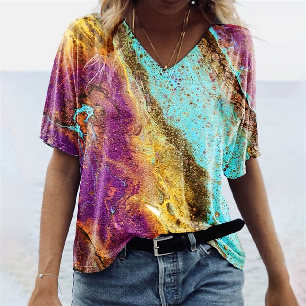 TINATII | Originelles Damen T-Shirt im Boho-Stil mit Marmormuster