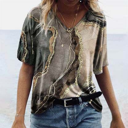 TINATII | Originelles Damen T-Shirt im Boho-Stil mit Marmormuster