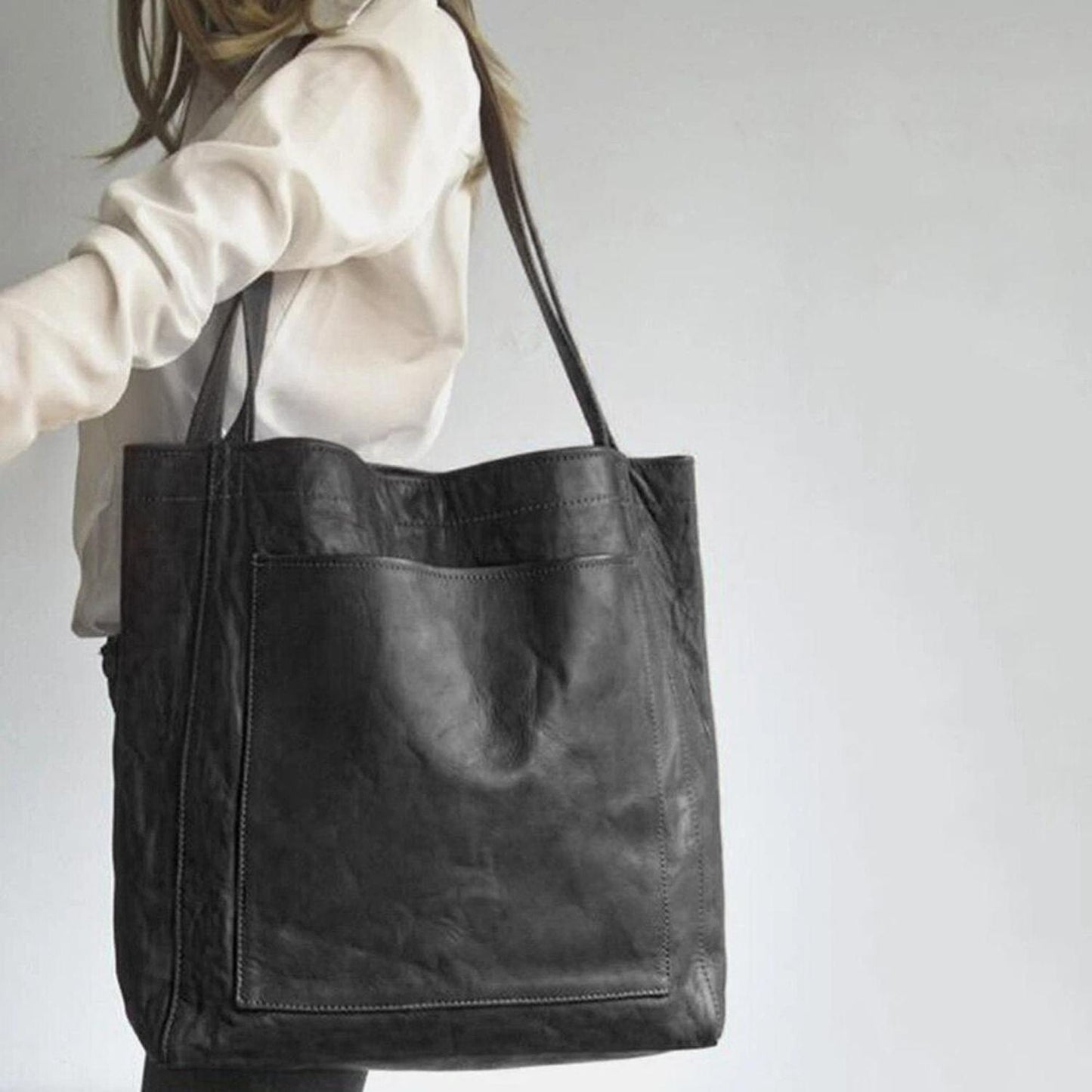 TINATII | Damen Leder Schultertasche - Stilvolle Ledertasche in Schwarz