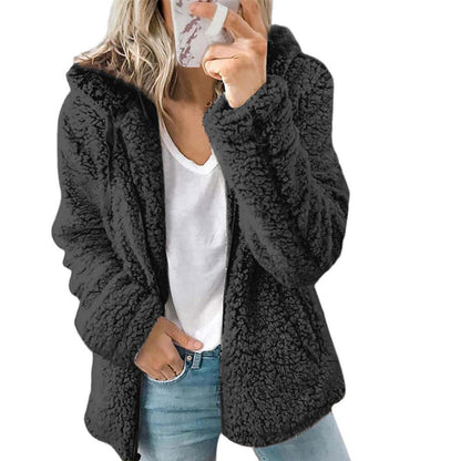 TINATII | Eleganter Damen Bären Teddy Pelzmantel: Weicher Fleece Mantel mit Taschen und Reißverschluss